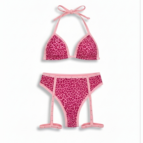 Dolls Kill Other - NEW 2 PIECE PINK RHINESONE LEOPARD FESTIVAL SET